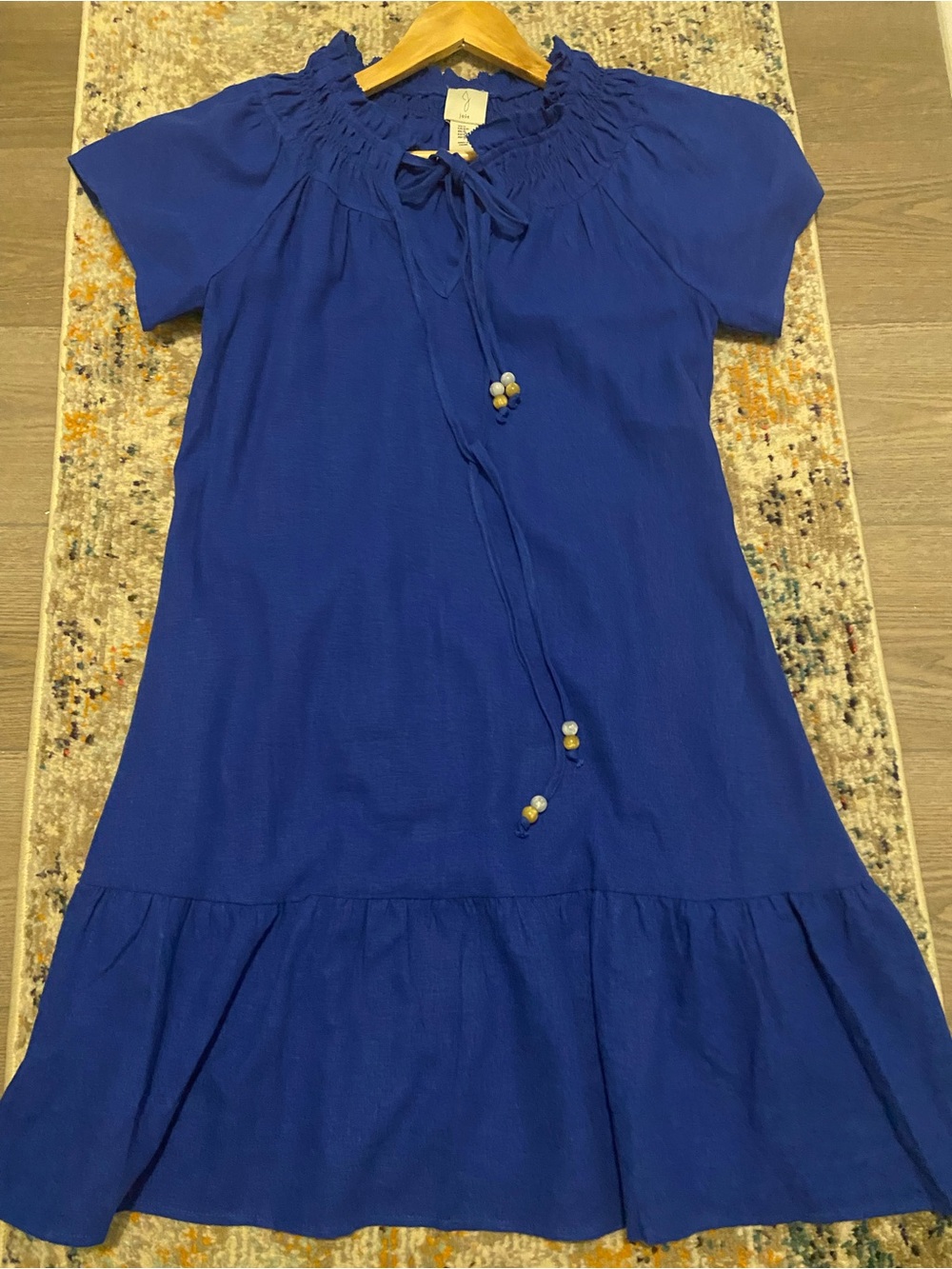Joie Cobalt Smocked-Neck Midi Dress
